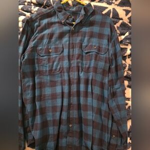 Blue and Brown Plaid Button-Up Shirt